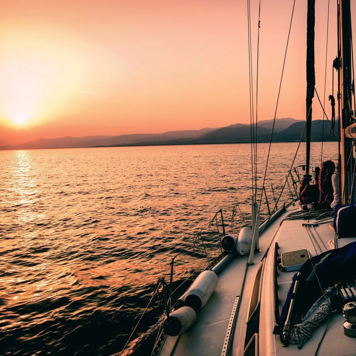 Sunset from the deck of a sailing yacht off Malta